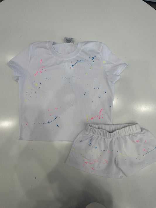 Firehouse white splatter short set