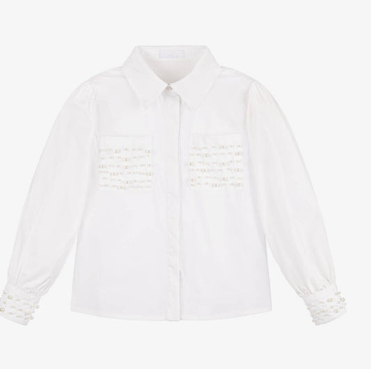 Fun & Fun
Girls White Pearl button down camicia