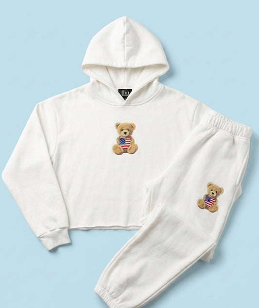 FBZ - USA BEAR HOODIE SWEATSET, OFFWHITE