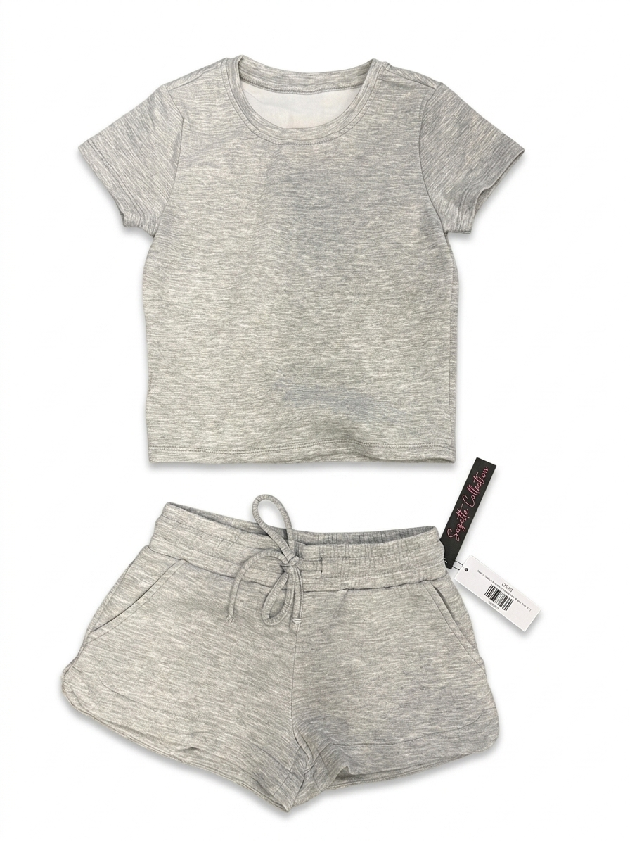 Suzette - Flodal Short Sleeve Tee & Shorts, Heather Grey