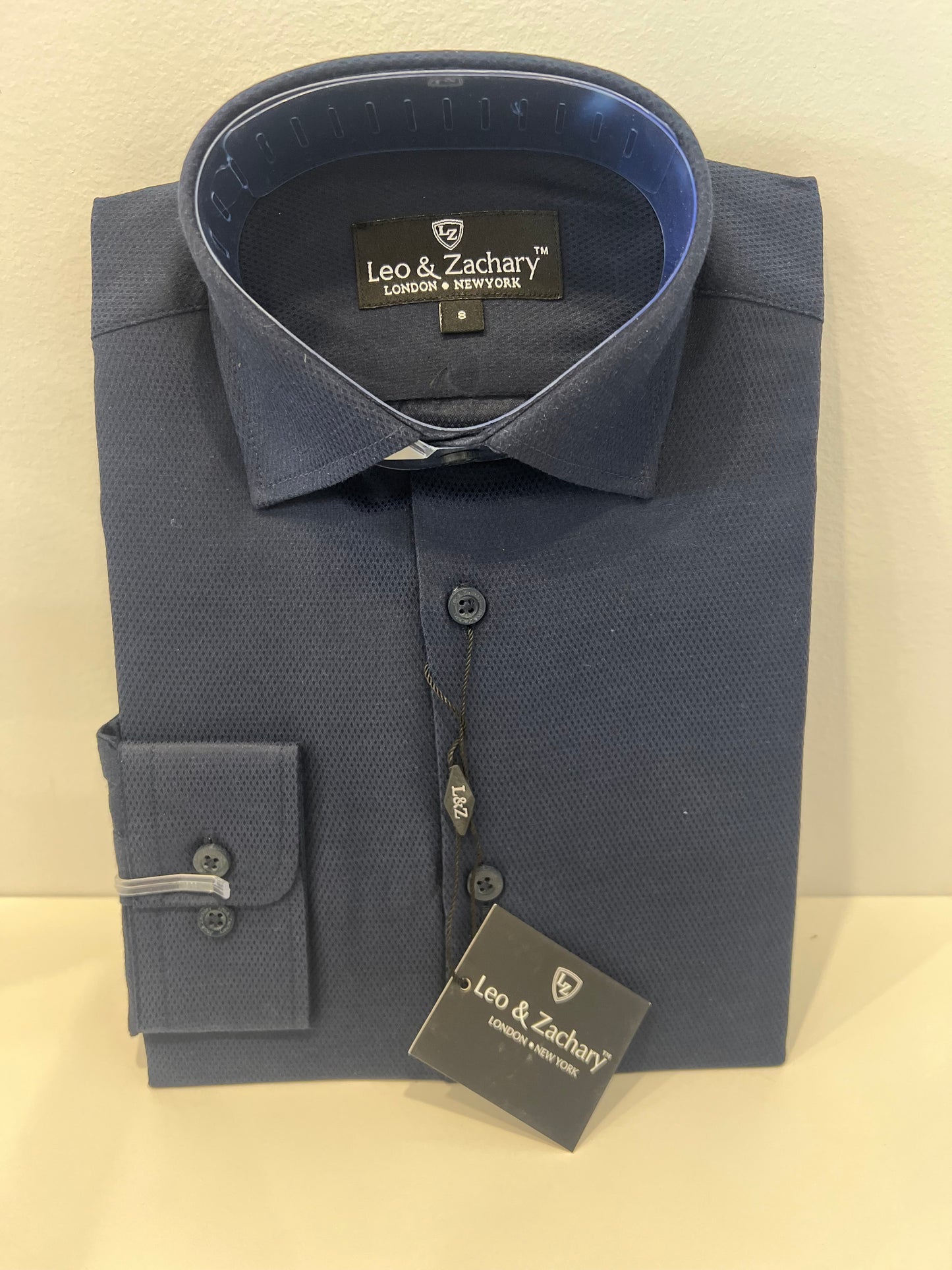 Leo and Zachary - Navy Birds Eye Button Dress Shirt