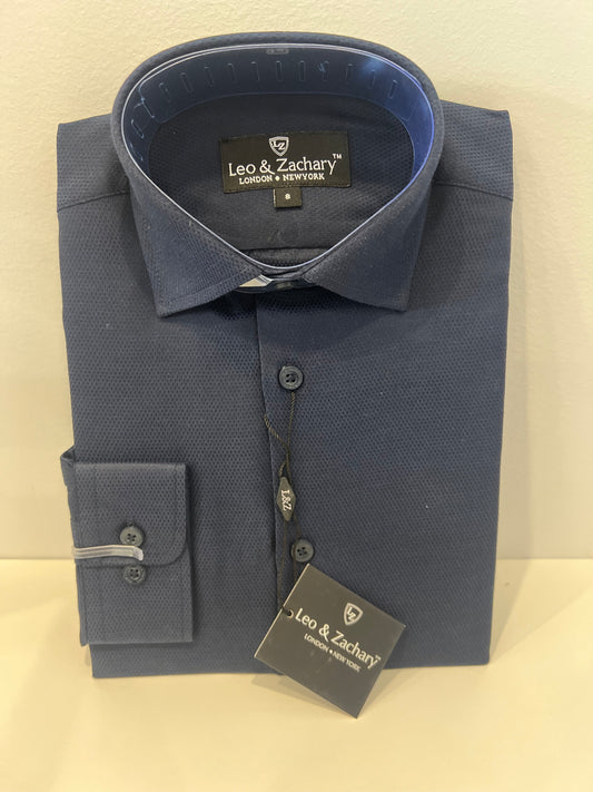 Leo and Zachary - Navy Birds Eye Button Dress Shirt