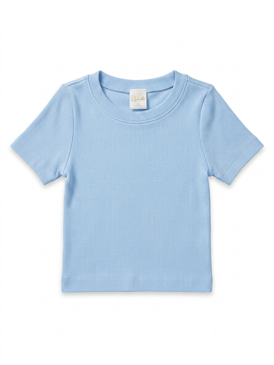 Suzette - Ribbed Seamless Top, Chambray Blue