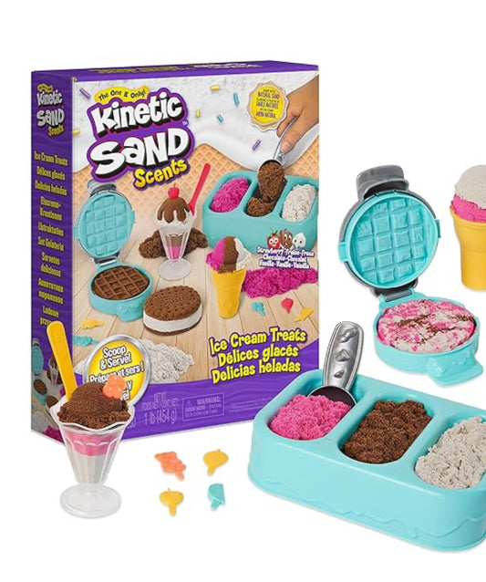 Kinetic Sand Scents, Ice Cream Treats Playset with 3 Colors Scented Play Sand & 6 Tools, Sensory Toys, Holiday Gifts & Stocking Stuffers for Kids Ages 3 and up