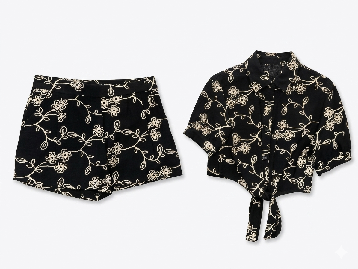 HLove - Girls Cropped Front Tie Top & Shorts, Black