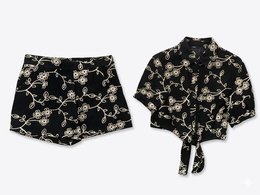 HLove - Girls Cropped Front Tie Top & Shorts, Black
