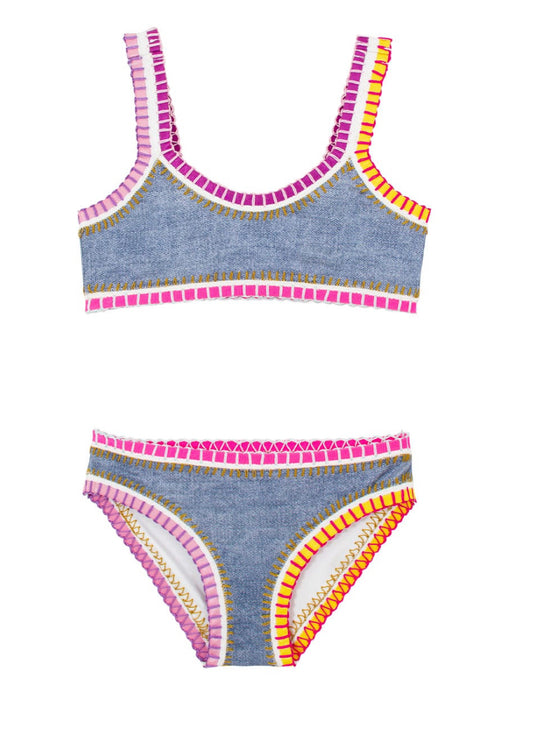 Pq KIDS INDIE SKY  RAINBOW EMBROIDERED BIKINI