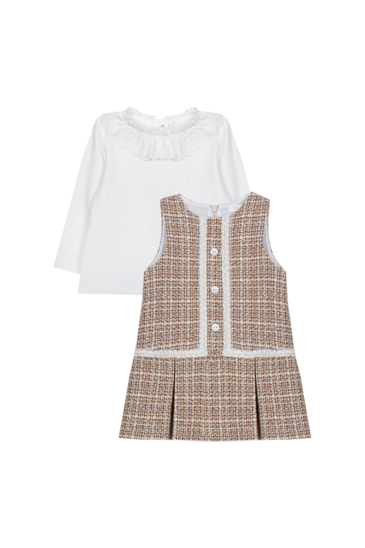 Patachou - Girls Long Sleeve Top & Sleeveless Dress, Toffee