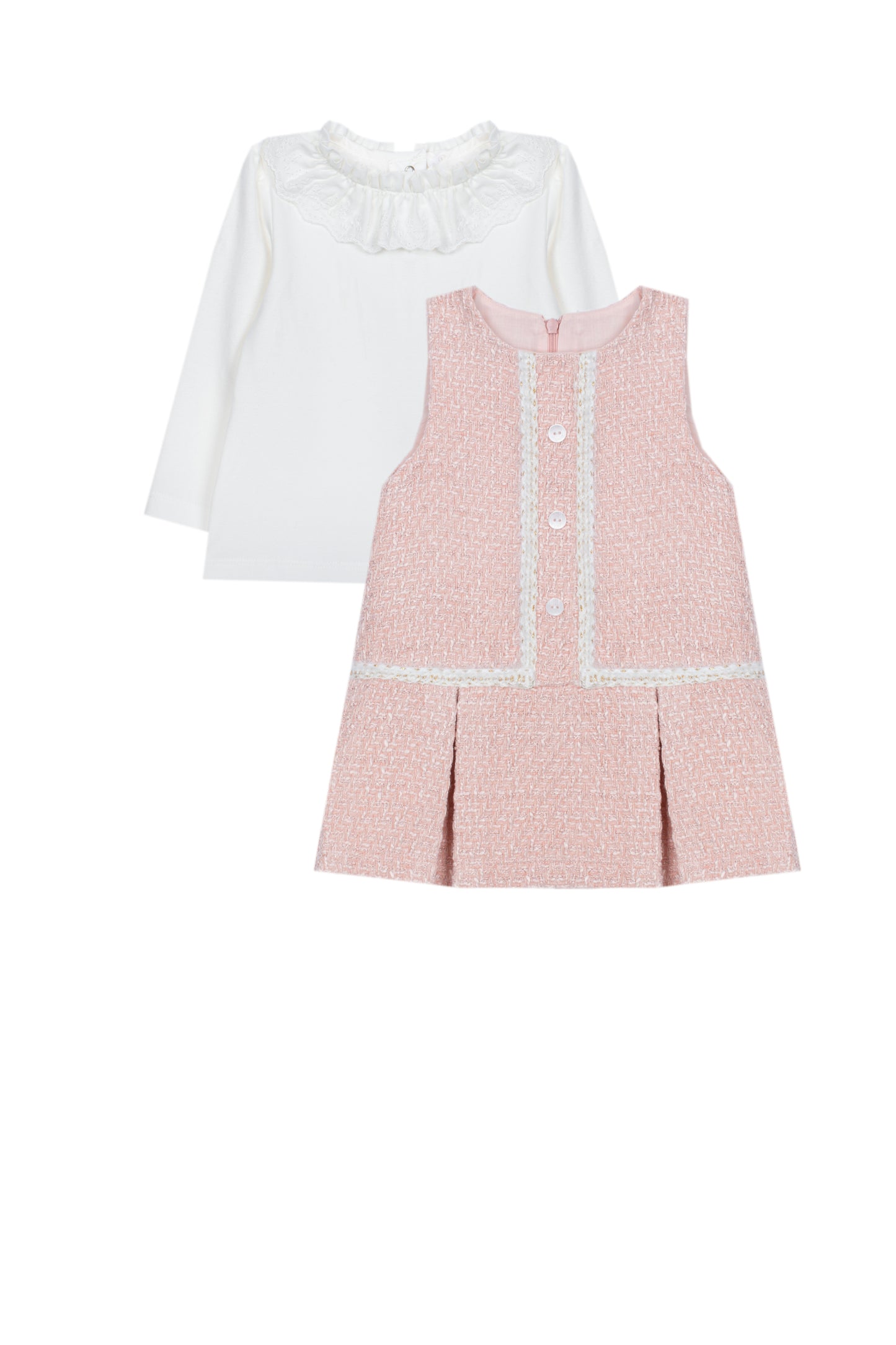 Patachou - Girls Long Sleeve Top & Sleeveless Dress, Pale Pink