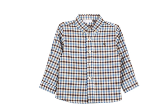 Patachou - Long Sleeve Button Up, Brown Grey Check