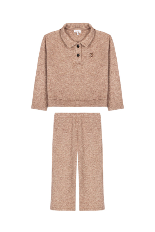 Patachou - Girls Long Sleeve Collard Top & Pants, Moka