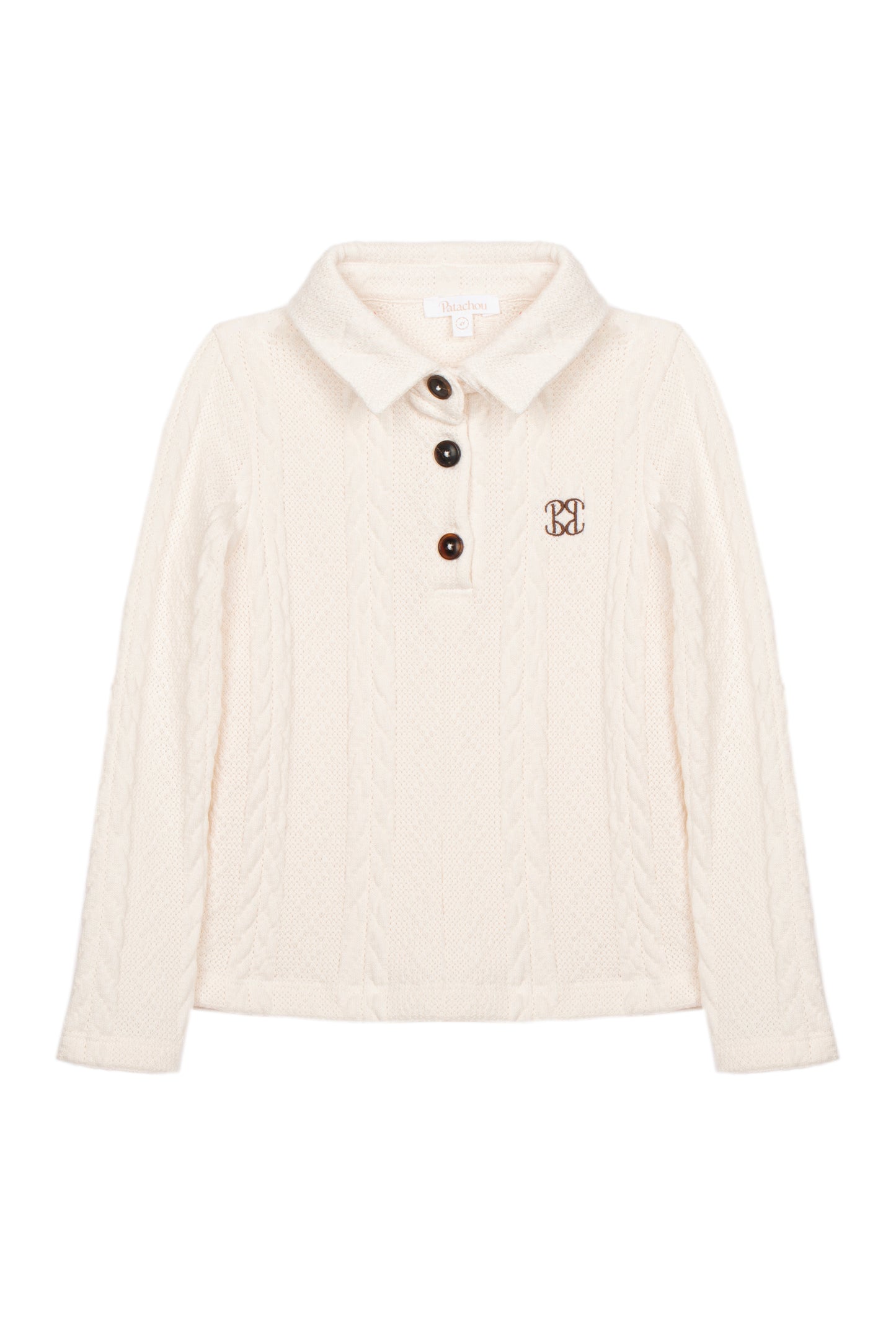 Patachou - Long Sleeve Braided Sweater Top, Ecru