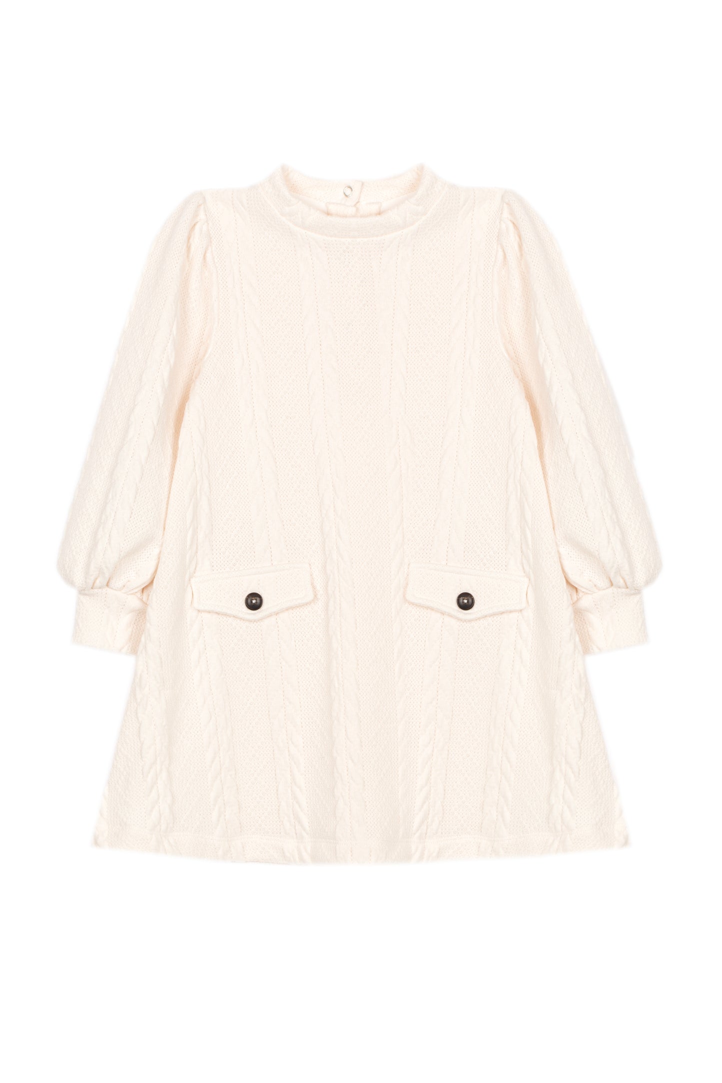 Patachou - Girls Long Sleeve Braided Dress, Ecru