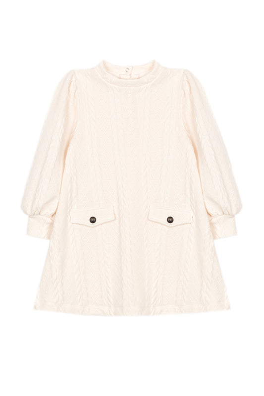 Patachou - Girls Long Sleeve Braided Dress, Ecru