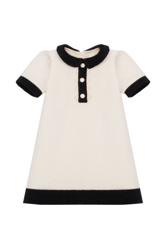 Patachou - Girls Short Sleeve Dress with Black Detailing, Ivory