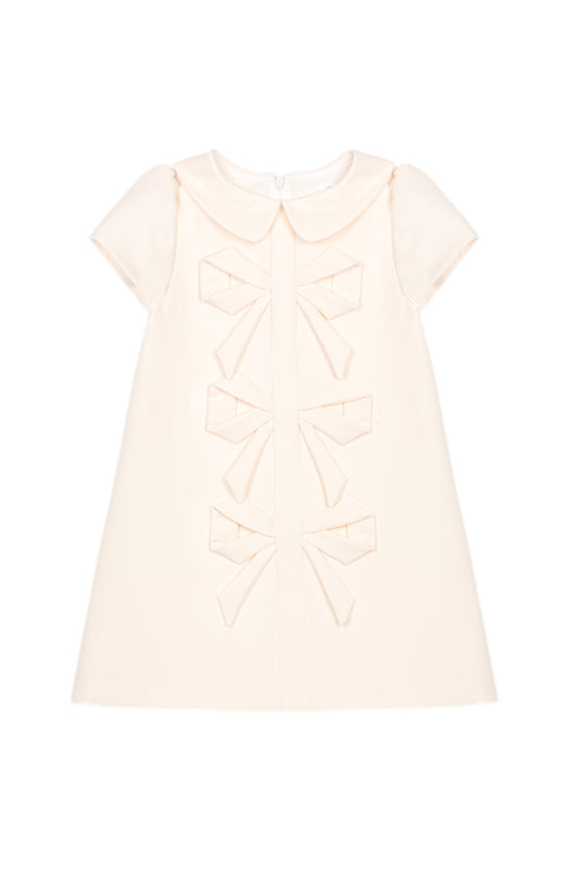 Patachou - Girls Short Sleeve Dress with Bows, Ivory