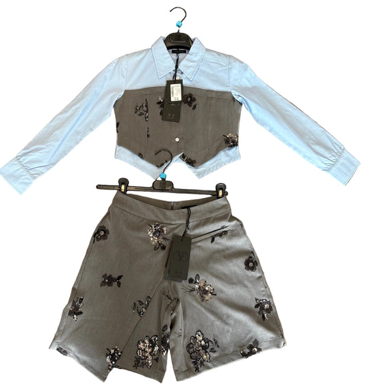 FUNFUN - Multicolor Top & Grey Shorts Set