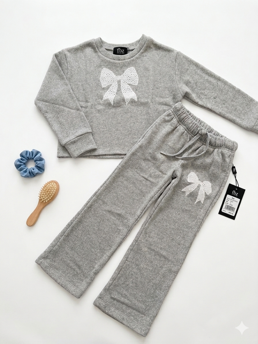 FBZ - BOW PATCH CREWNECK SET, MISTY GREY