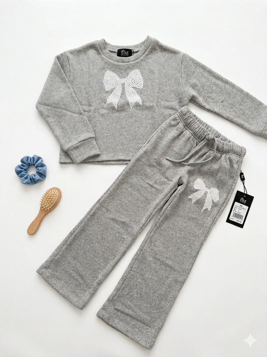 FBZ - Bow Patch Crewneck Set, Misty Grey