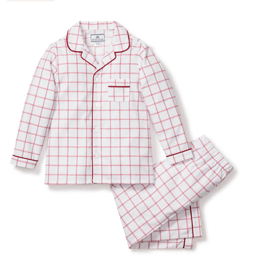 Petite plume Kid's Twill Pajama Set in Garnet Tattersall