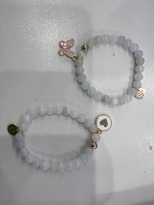 Little Miss Zoe gemstone bracelet white heart and butterfly