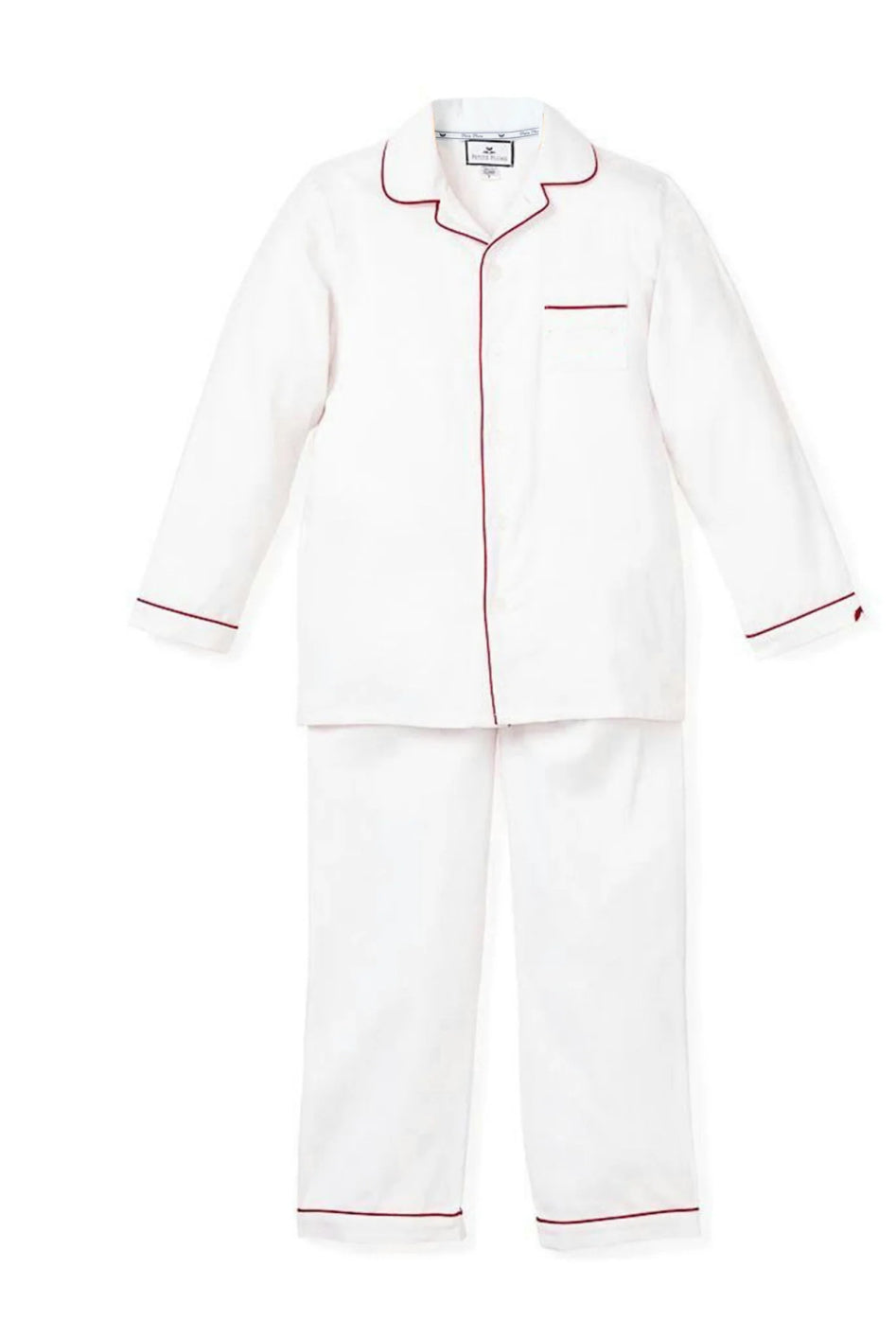 Petite Plume - Kid's Twill Pajama Set in White with Red Piping