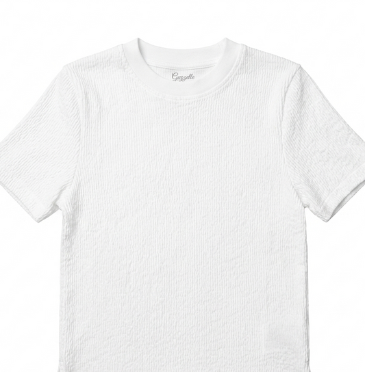 Suzette - White Ribbed Short Sleeve