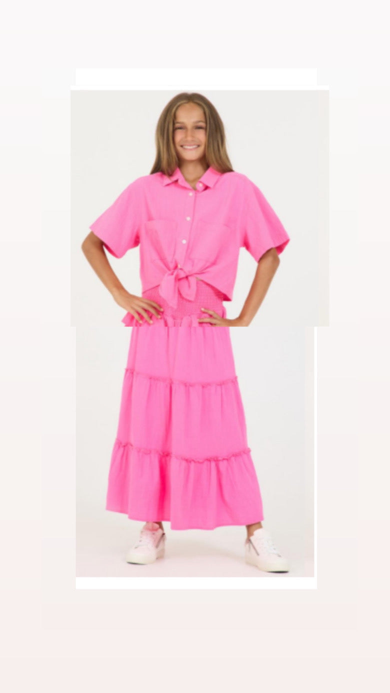 Vintage Havana pink button up shirt and skirt set