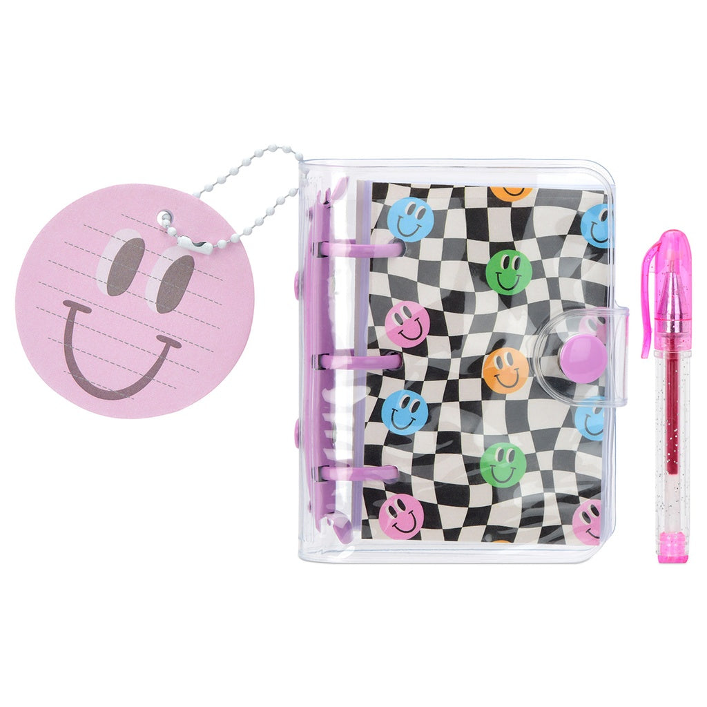 Mini stationary set, multi-color smiley face key chain, notepad and a pink pen