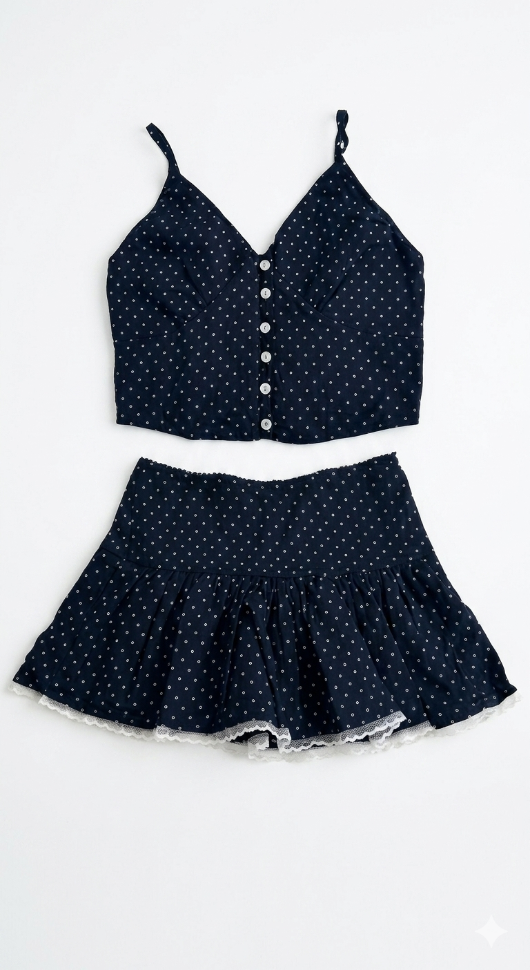 Katie J - Clarke Cami, Navy White Micro Dots