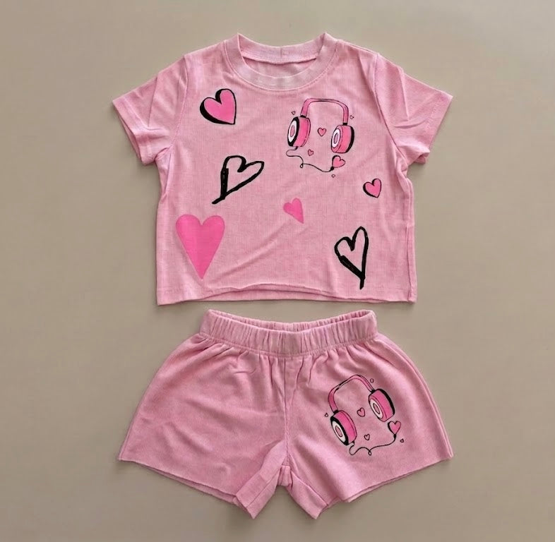 FIREHOUSE - Headphone & Heart Short Set, Ice Pink