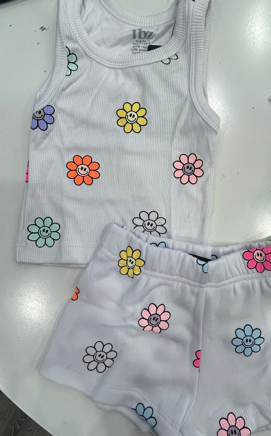 Fbz white smiley flower short and tank set