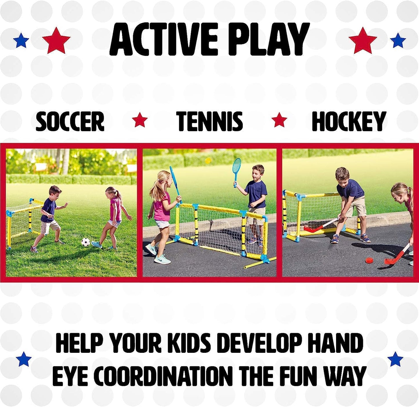 Visual on how to play each sport with the equipment included.