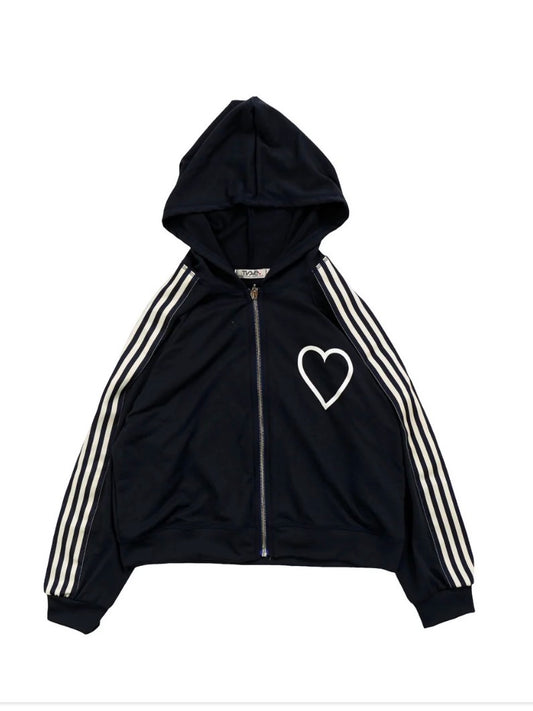 T2Love - Hooded Zip Jacket with Sports Trim Stripe Tape, Navy