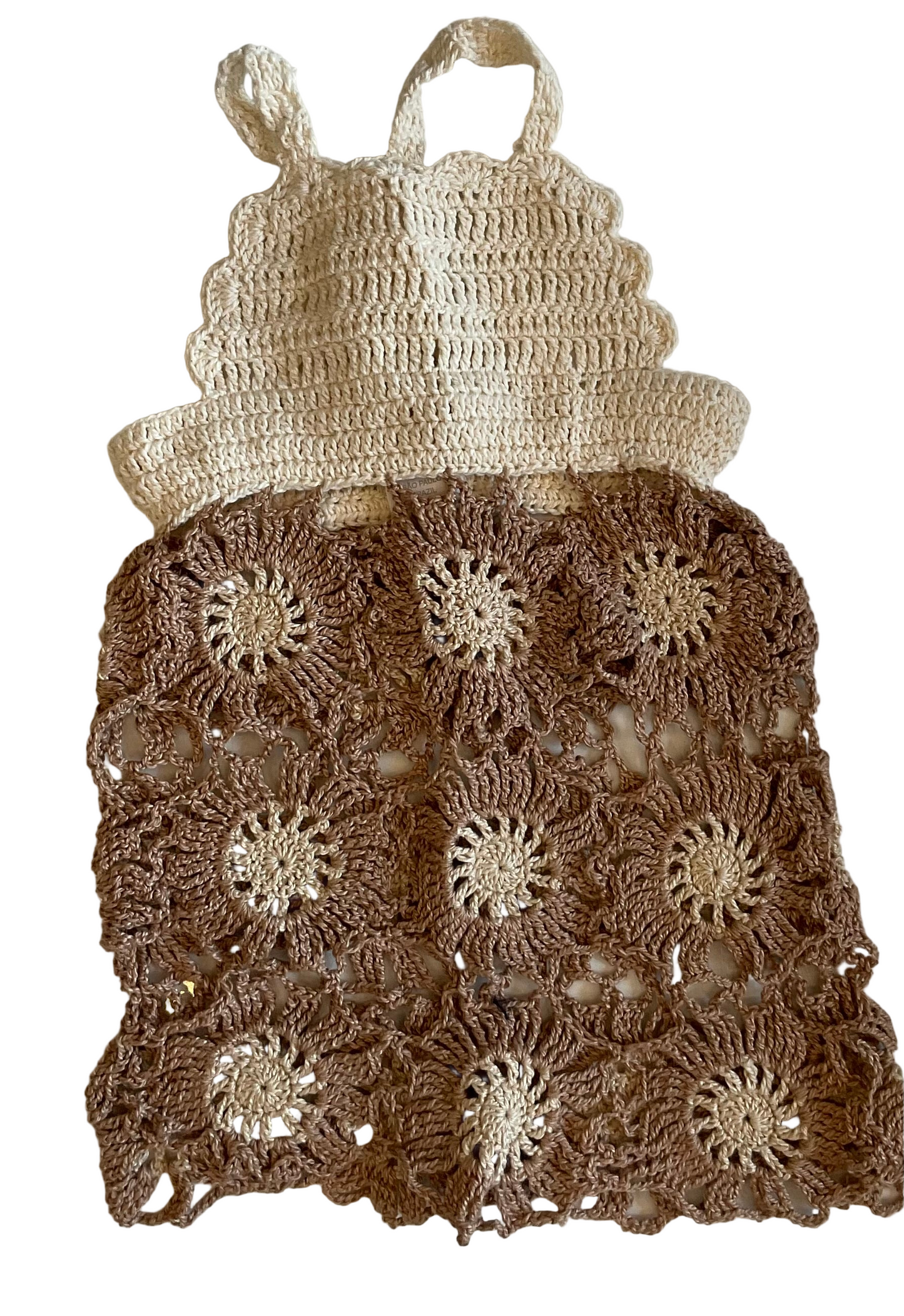 Planet Sea - Taupe and Cream Crochet Flower Dress
