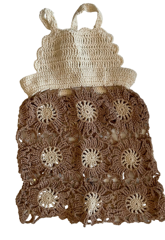 Planet Sea - Taupe and Cream Crochet Flower Dress