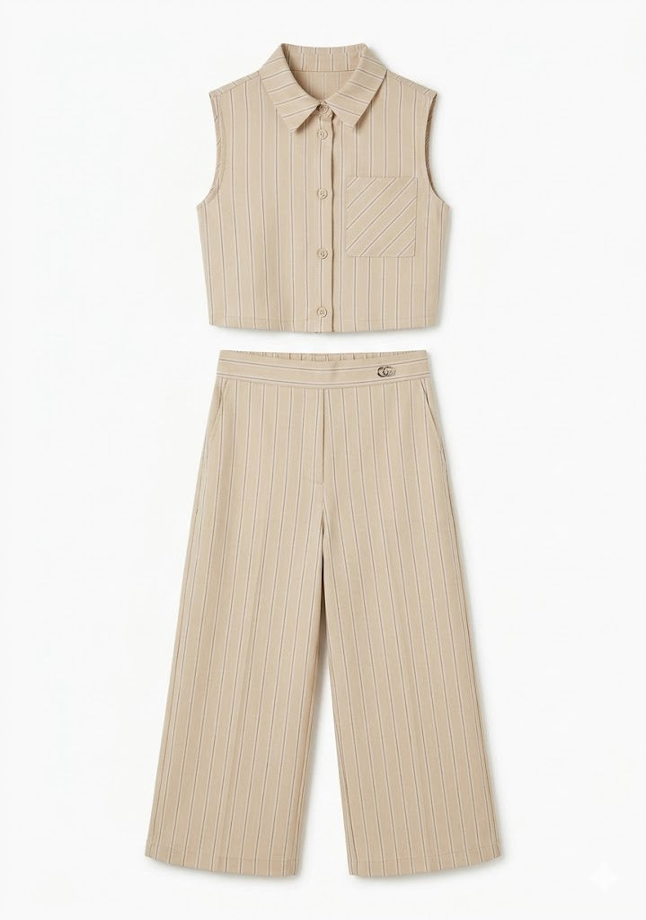 FUNFUN - Girls Collared Sleeveless Top & Wide Leg Pants, Multi
