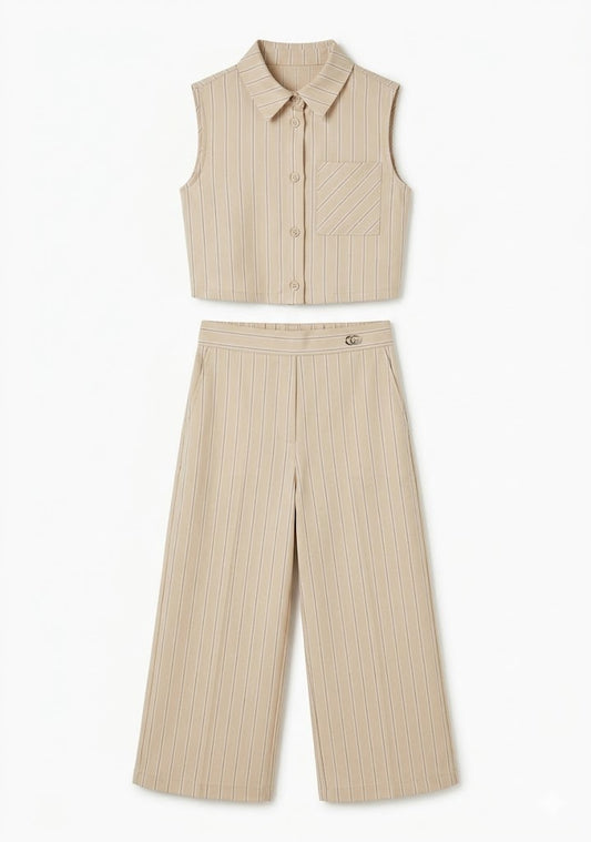 FUNFUN - Girls Collared Sleeveless Top & Wide Leg Pants, Multi