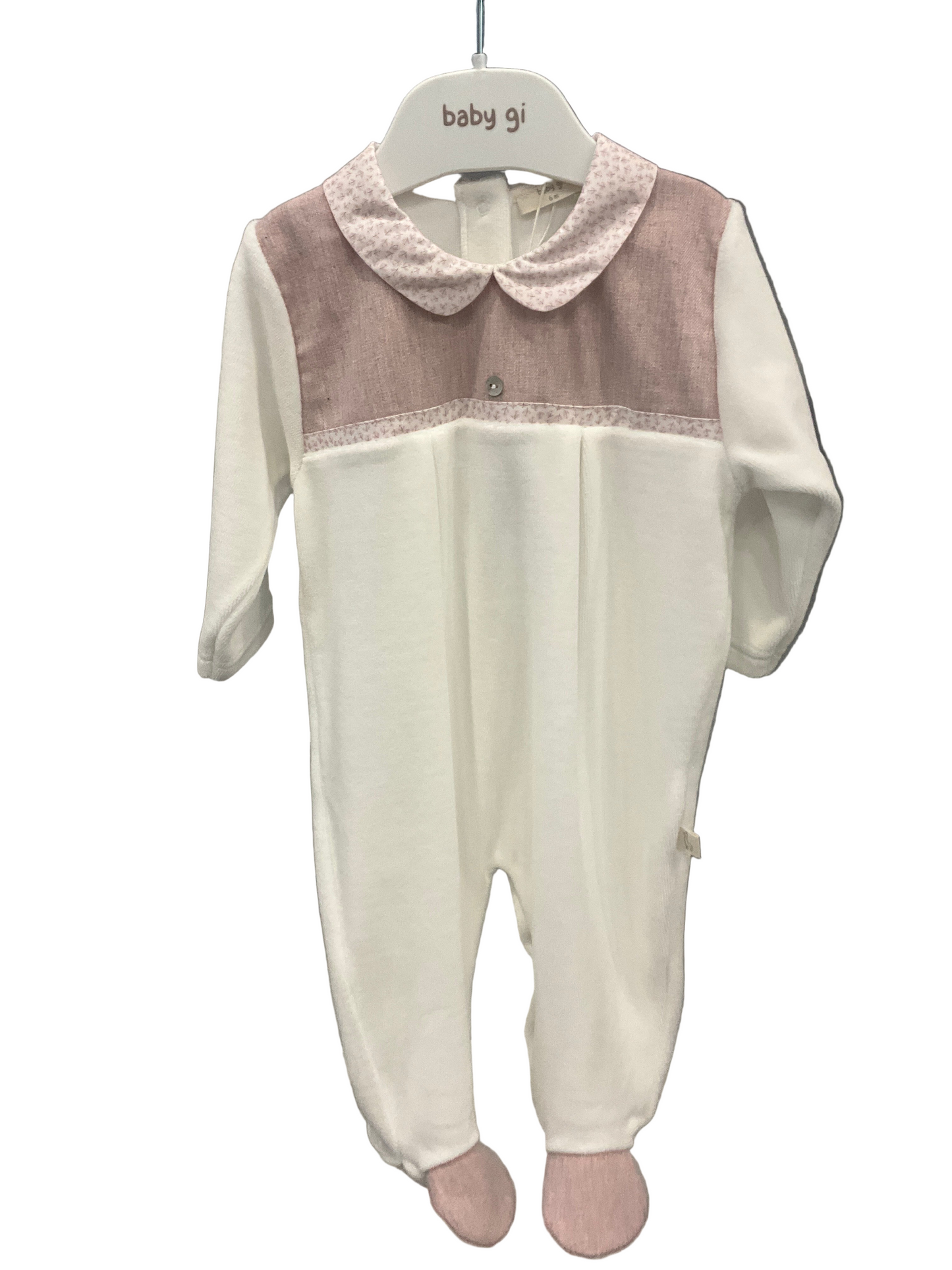 Baby GI - Ivory and Pink Velour Footie