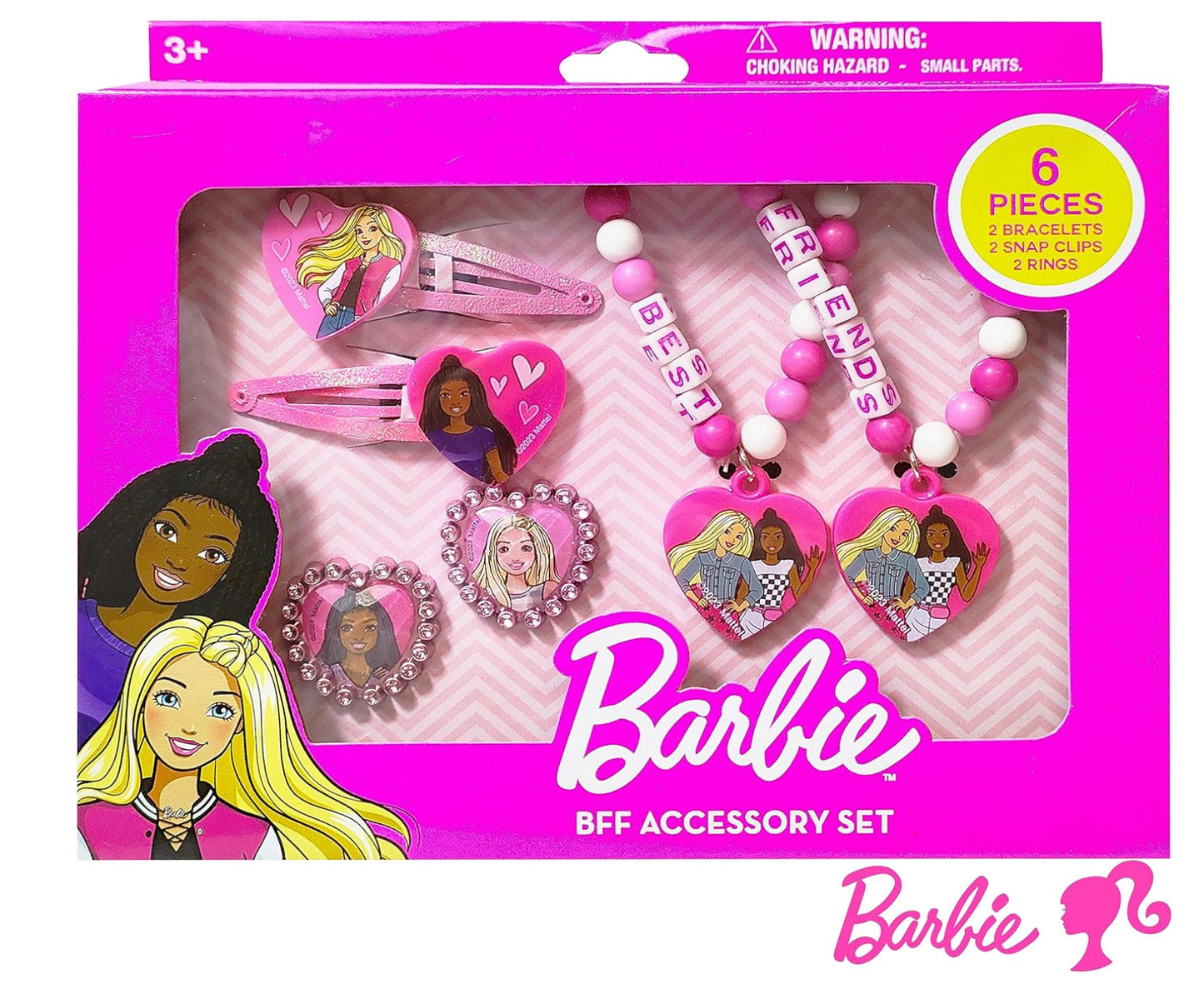 LUV HER Barbie Accessories for Girls 6 Piece Toy Jewelry Box Set with 2 Rings, 2 Bead Bracelets, and Snap Hair Clips Ages 3+