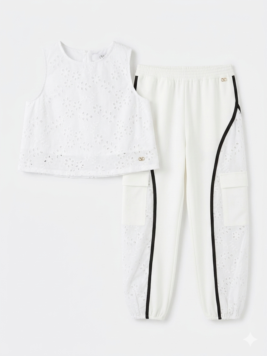FUNFUN - Girls Cropped Tank Top & Baggy Pants, White
