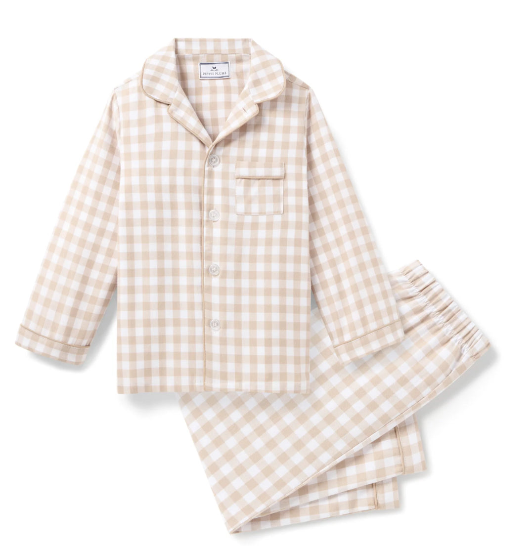 Petite Plume - Children's Twill Pajama in Camel Gingham