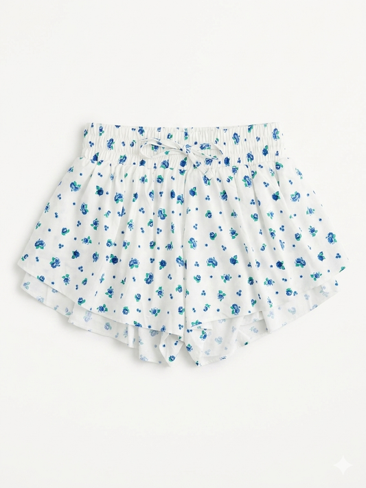 Suzette - Tween Floral Fly Away Short, Blue Floral