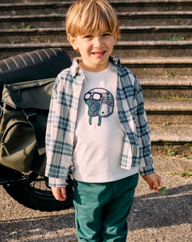 Patachou - Boys Helmet Long Sleeve Shirt, Ecru