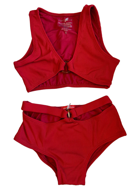 Planet Sea - Red Ribbed 2pc Bathing Suit