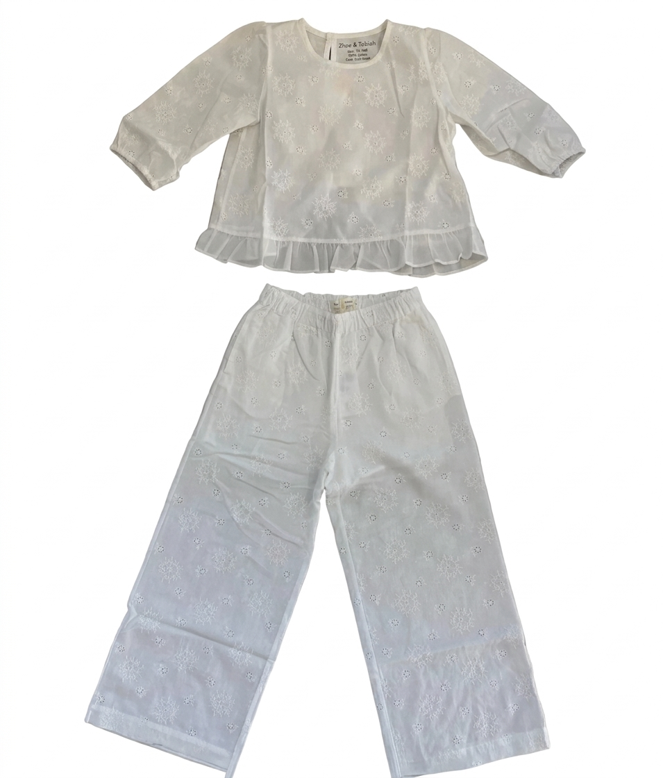 Zhoe & Tobiah - Girls Floral Woven Shirt & Pants, White