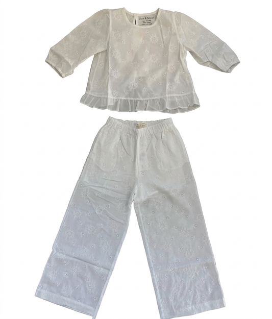 Zhoe & Tobiah - Girls Floral Woven Shirt & Pants, White