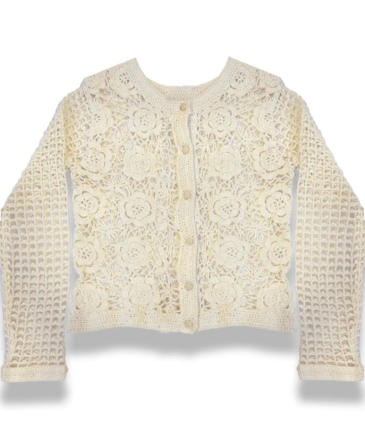 KatieJ NYC Cream Bailey Pattern Crochet Cardigan