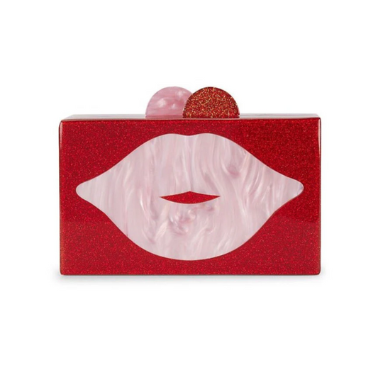 Bari Lynn Pink And Red Lips Acrylic Clutch Bag