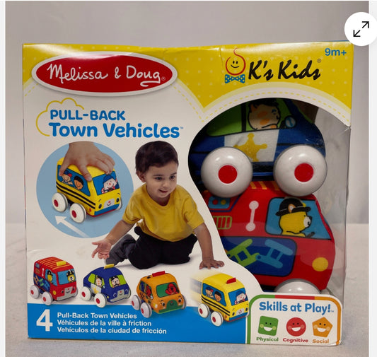 Melissa & Doug - Pull-Back Vehicle Set Soft Baby Toy Set 4 Cars and Trucks